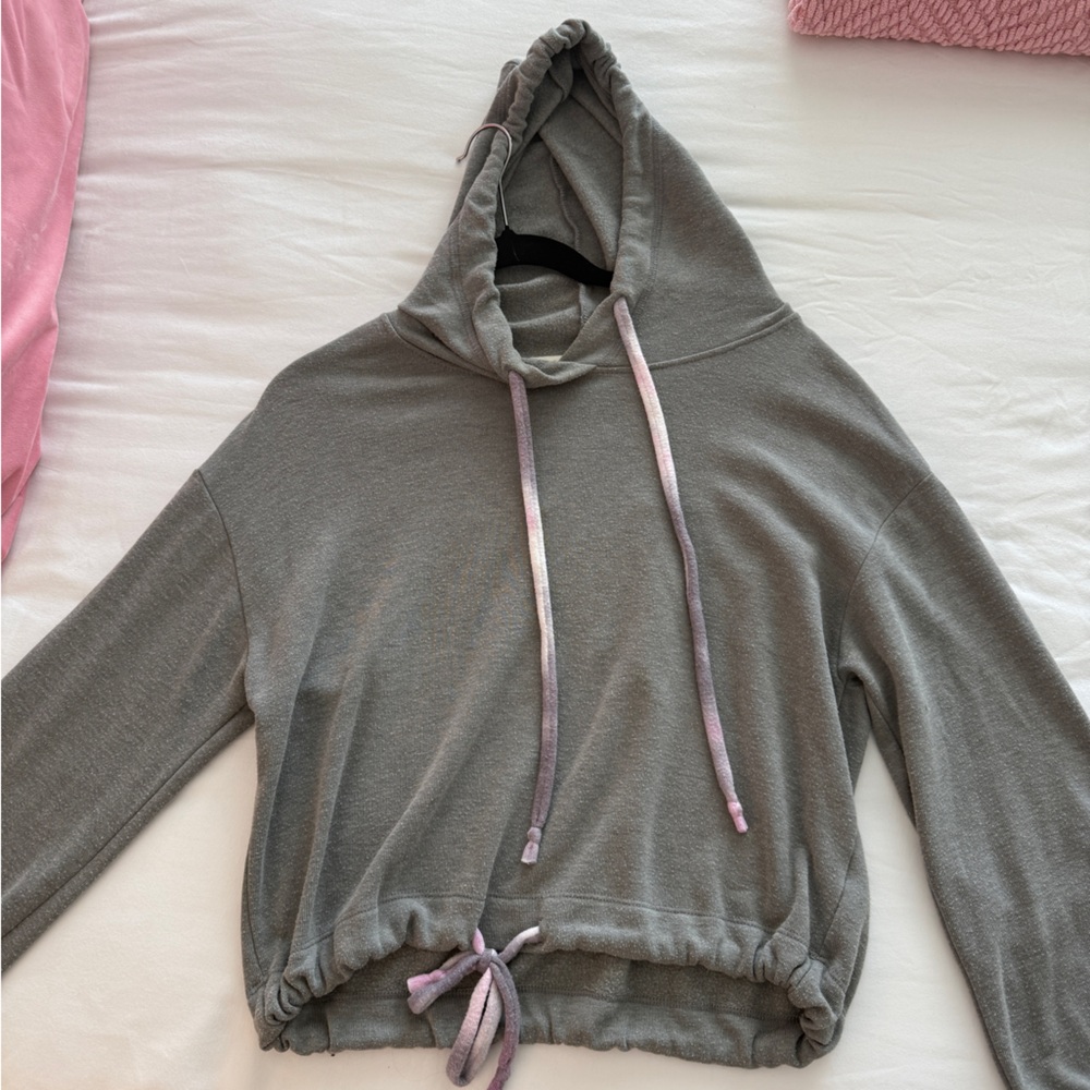 Gray Hoodie with Pink Drawstrings